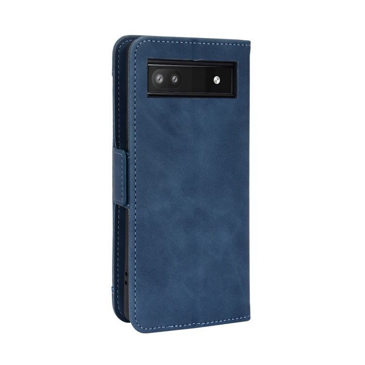 Für Google Pixel 6a Haut Gefühl Kalbsmuster Leder Handyhülle (Blau)