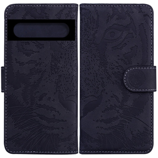 Für Google Pixel 7 Pro 5G Tiger Prägungsmuster Horizontal Flip Leder Handytasche (Schwarz)