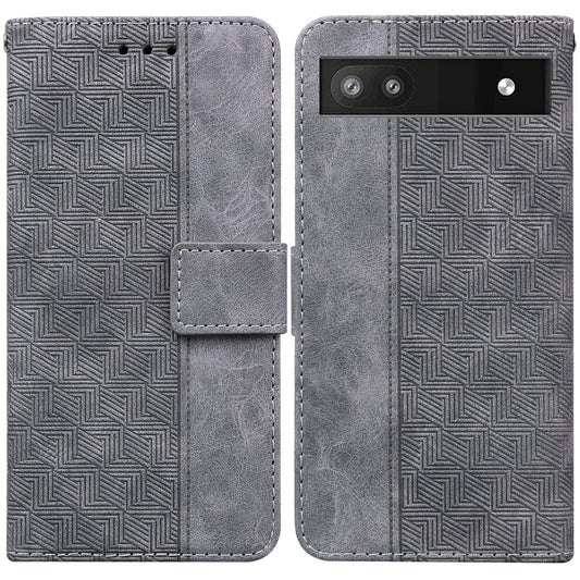 Für Google Pixel 6a Geometrisch Prägtes Leder-Handycase (Grau)