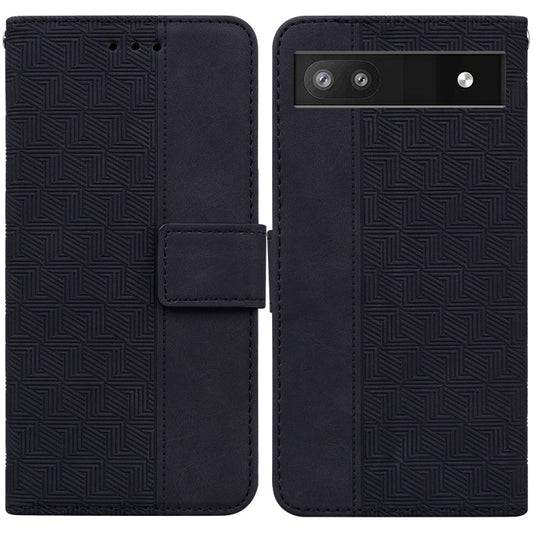 Für Google Pixel 6a Geometrisch Prägtes Lederhandy Case (Schwarz)