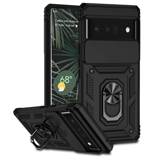 Für Google Pixel 6 Pro Sliding Camshield Halterung Handyhülle (Schwarz)