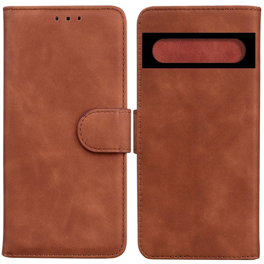 Für Google Pixel 7 Pro 5G Skin Feel Pure Color Flip Leder Handyhülle (Braun)