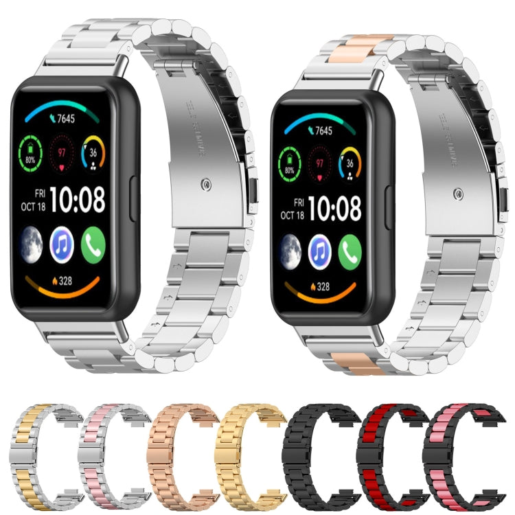 Sandsberg | Für Huawei Watch Fit 2 Drei-Perlen Metall Edelstahl Uhrenarmband (Gold)
