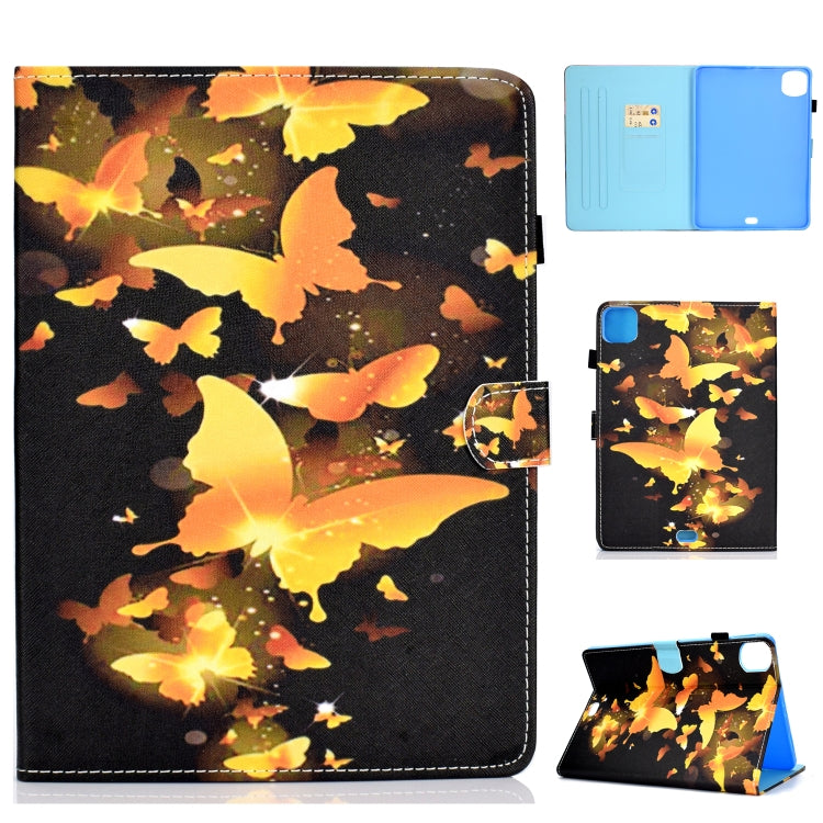 Sandsberg | Voor iPad Pro 11 2020 Naaigaren TPU Links en Rechts Plat Leren Tablet Case met Slaapfunctie & Kaartsleuf & Buckle Antislipstrip en Pennenhoes (Gouden Vlinder)