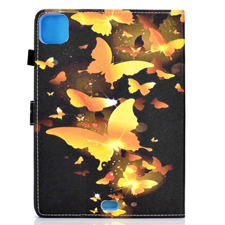 Sandsberg | Voor iPad Pro 11 2020 Naaigaren TPU Links en Rechts Plat Leren Tablet Case met Slaapfunctie & Kaartsleuf & Buckle Antislipstrip en Pennenhoes (Gouden Vlinder)