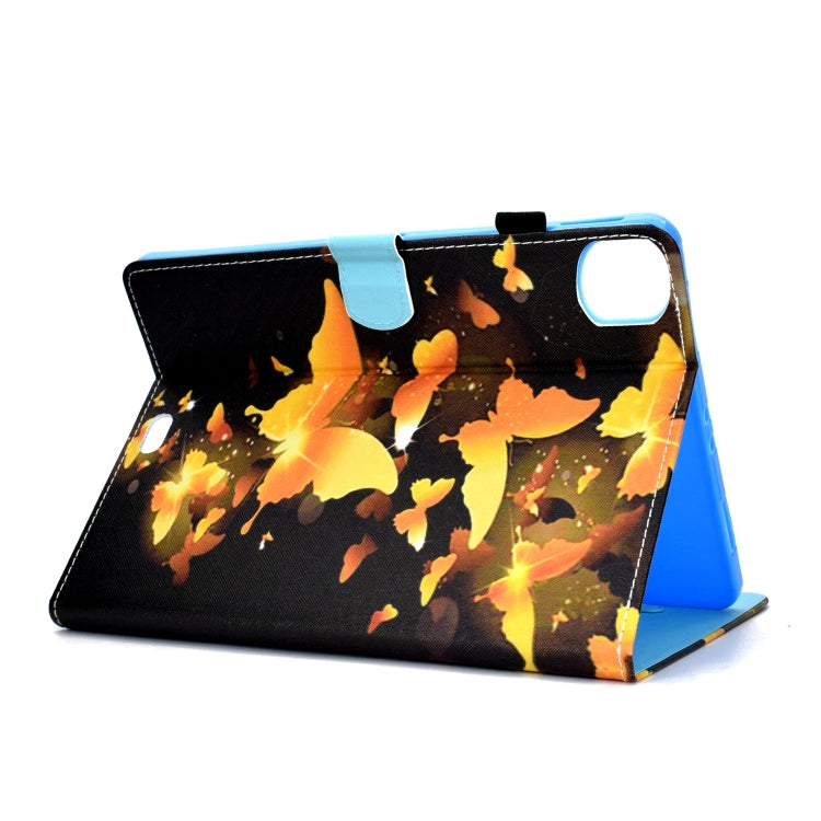 Sandsberg | Voor iPad Pro 11 2020 Naaigaren TPU Links en Rechts Plat Leren Tablet Case met Slaapfunctie & Kaartsleuf & Buckle Antislipstrip en Pennenhoes (Gouden Vlinder)