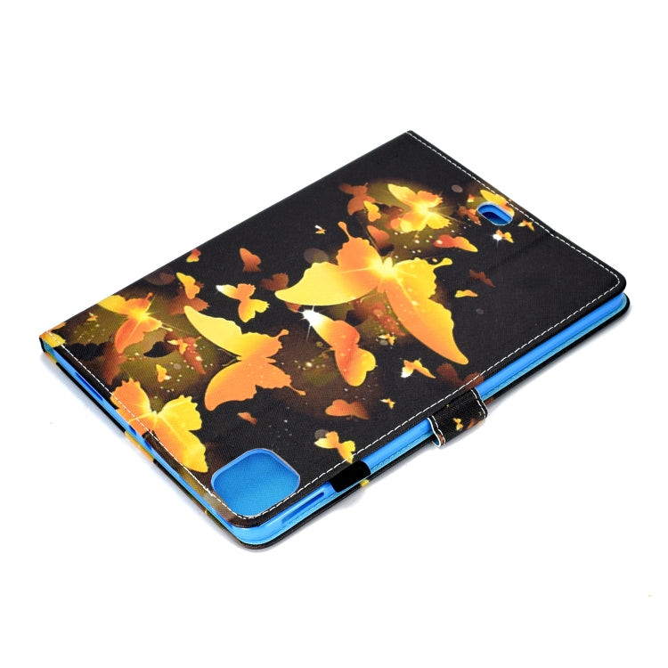 Sandsberg | Voor iPad Pro 11 2020 Naaigaren TPU Links en Rechts Plat Leren Tablet Case met Slaapfunctie & Kaartsleuf & Buckle Antislipstrip en Pennenhoes (Gouden Vlinder)