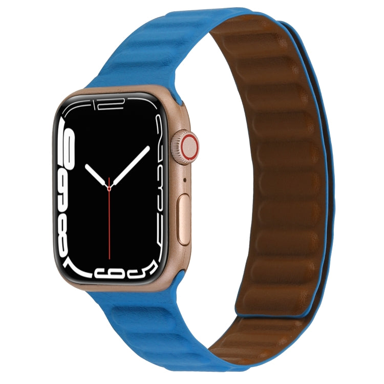 Sandsberg | Magnetisches Zwei-Farben Loop Slim Leder Uhr Band Für Apple Watch Ultra 49mm&Watch Ultra 2 49mm / Series 9&8&7 45mm / SE 3&SE 2&6&SE&5&4 44mm / 3&2&1 42mm(Chrysanthemen Blau)
