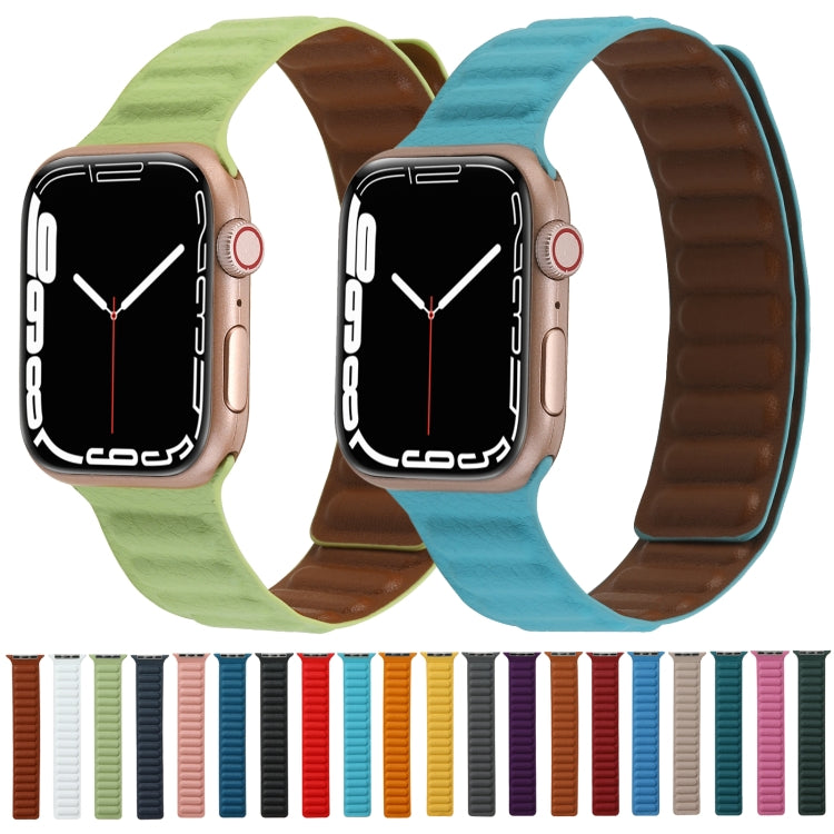 Sandsberg | Magnetisches Zwei-Farben Loop Slim Leder Uhr Band Für Apple Watch Ultra 49mm&Watch Ultra 2 49mm / Series 9&8&7 45mm / SE 3&SE 2&6&SE&5&4 44mm / 3&2&1 42mm(Chrysanthemen Blau)