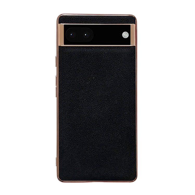 Für Google Pixel 7 Echtes Leder Luolai Serie Nano-Elektroplattierung Handyhülle (Schwarz)