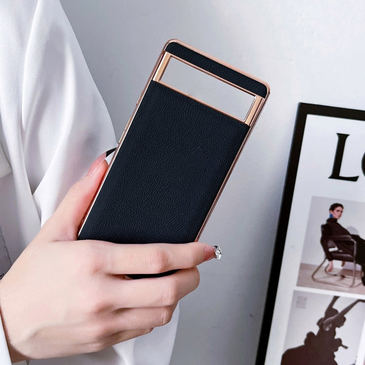 Für Google Pixel 7 Echtes Leder Luolai Serie Nano-Elektroplattierung Handyhülle (Schwarz)