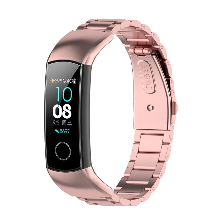 Sandsberg | Für Huawei Honor Band 4 (CRS-B19) / Honor Band 5 (CRS-B19S) Drei Perlen Stahl Handgelenkband Uhrband (Rosa Pink)