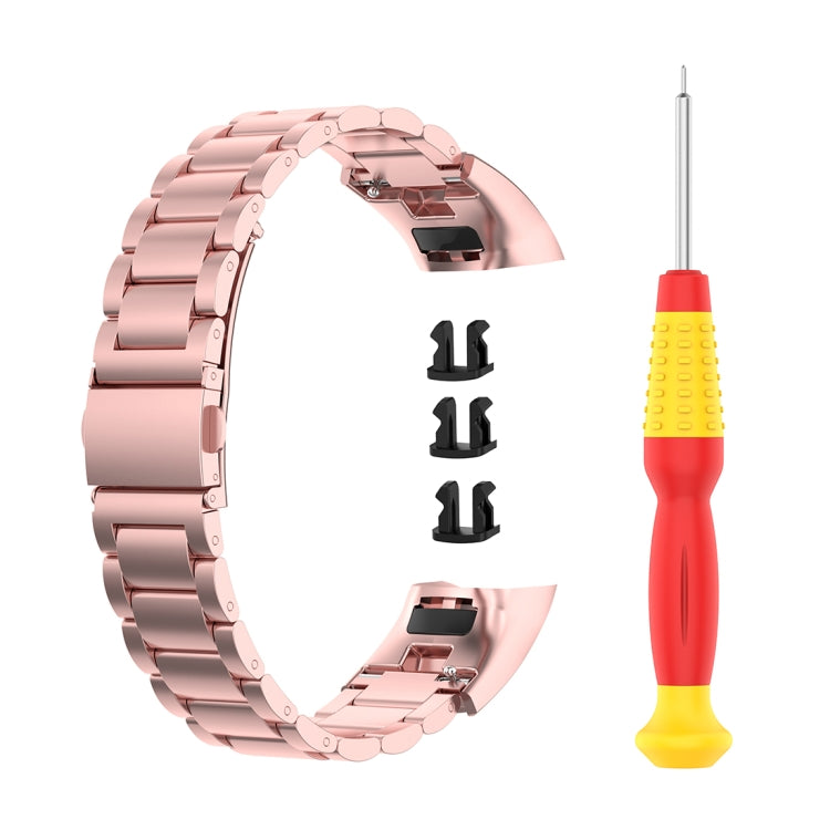 Sandsberg | Für Huawei Honor Band 4 (CRS-B19) / Honor Band 5 (CRS-B19S) Drei Perlen Stahl Handgelenkband Uhrband (Rosa Pink)