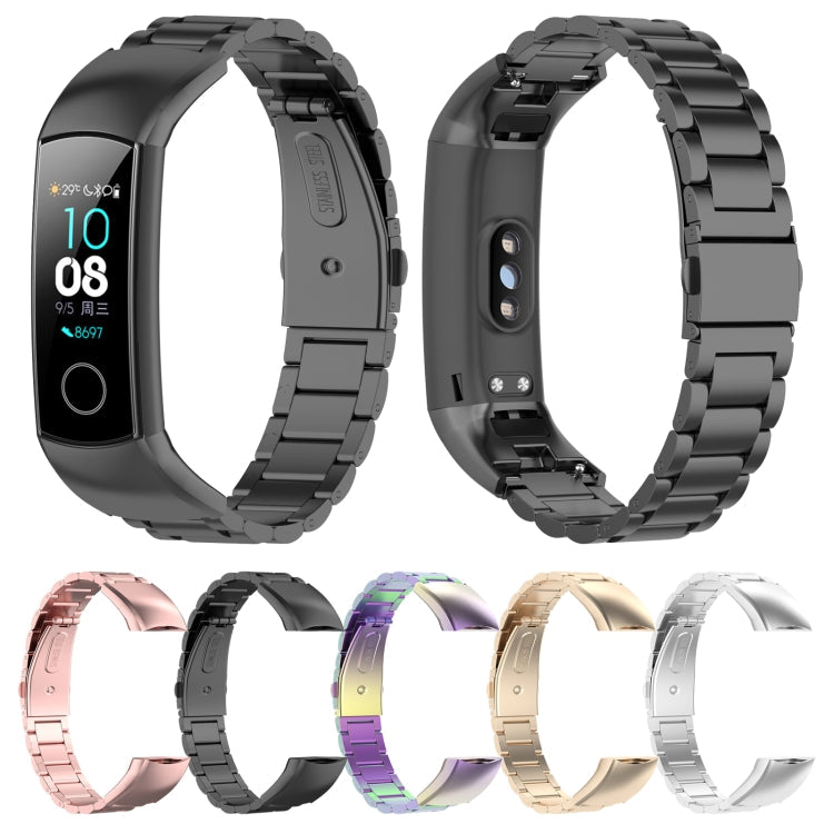 Sandsberg | Für Huawei Honor Band 4 (CRS-B19) / Honor Band 5 (CRS-B19S) Drei Perlen Stahl Handgelenkband Uhrband (Rosa Pink)