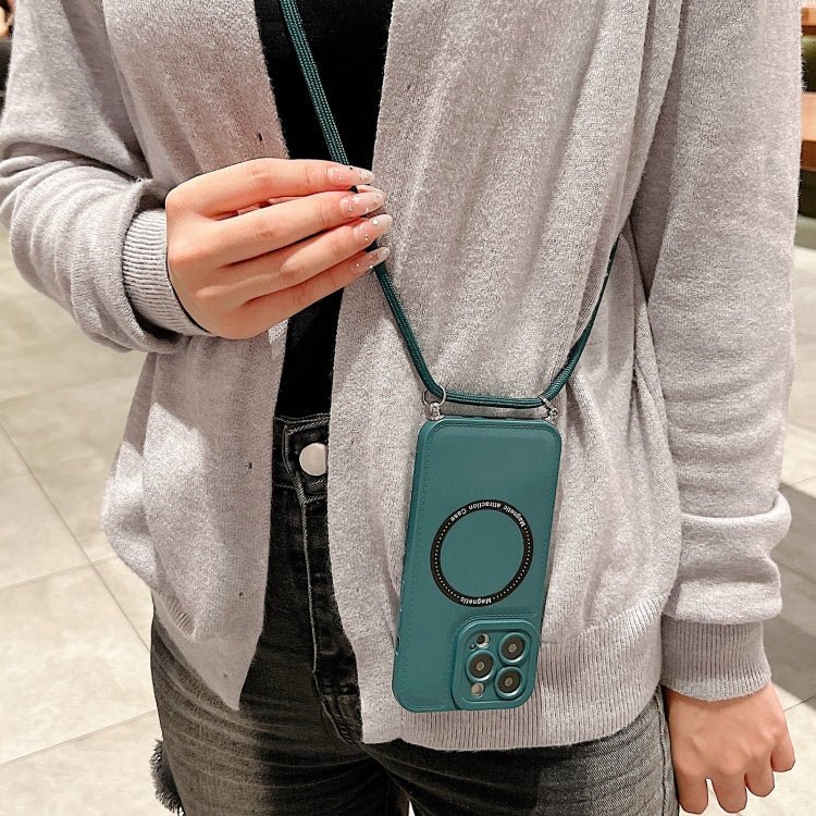 Für iPhone 14 MagSafe Magnetische Lanyard Handyhülle (Dunkelgrün)