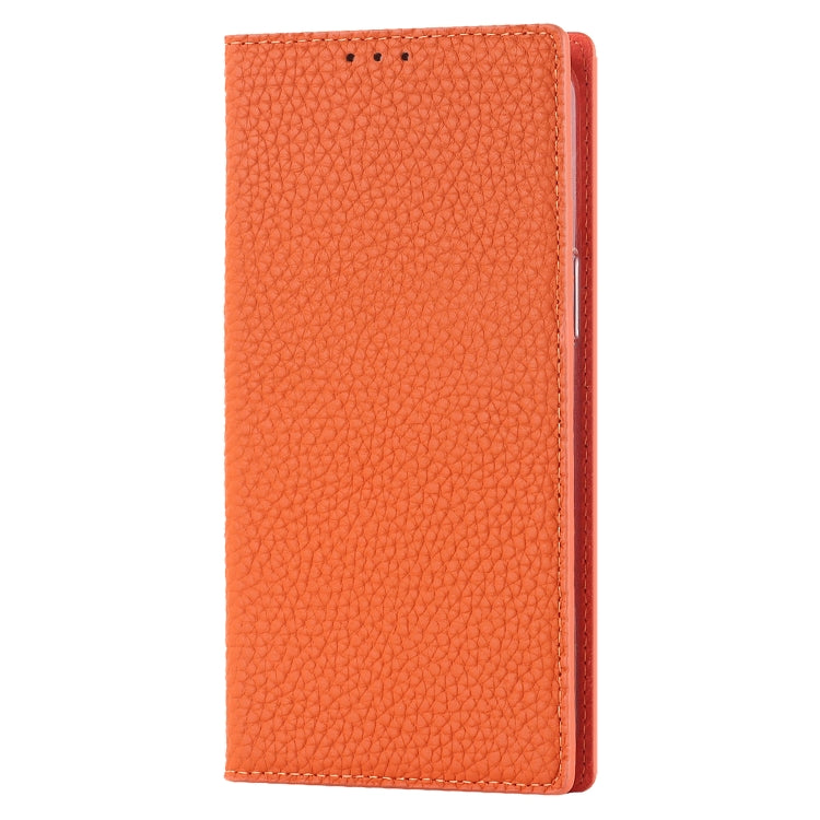 Für iPhone 14 Litchi-Textur Echtes Leder Handyhülle (Orange)