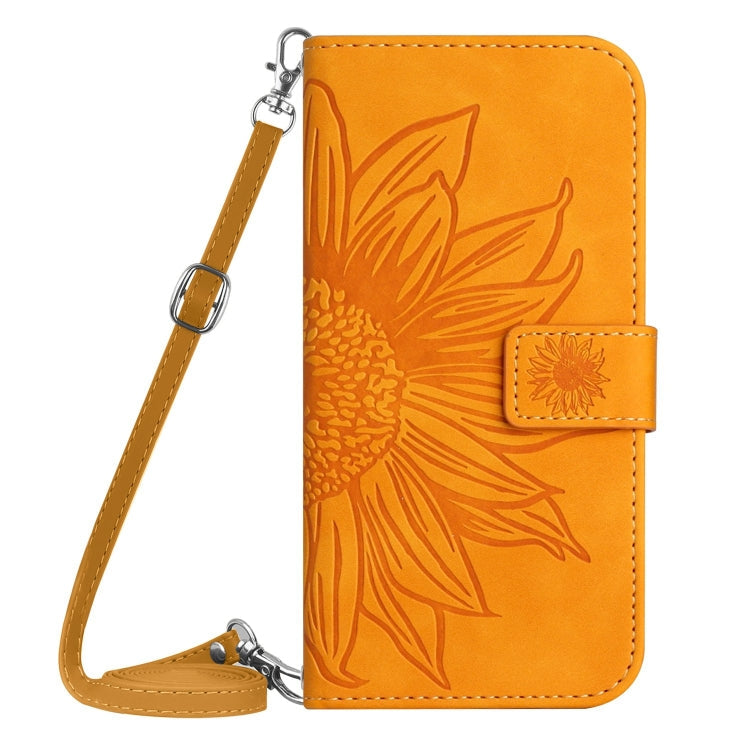 Sandsberg | Für Nokia X30 HT04 Haut Gefühl Sonnenblume Prägung Flip Leder Handyhülle mit Halsband (Gelb)