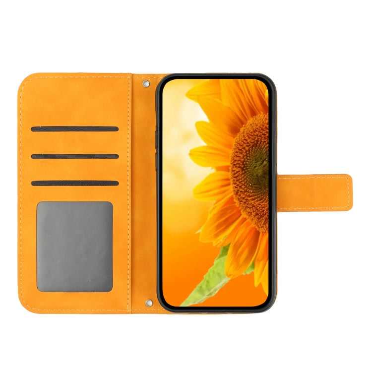 Sandsberg | Für Nokia X30 HT04 Haut Gefühl Sonnenblume Prägung Flip Leder Handyhülle mit Halsband (Gelb)