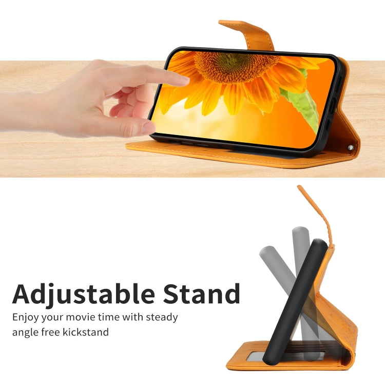 Sandsberg | Für Nokia X30 HT04 Haut Gefühl Sonnenblume Prägung Flip Leder Handyhülle mit Halsband (Gelb)