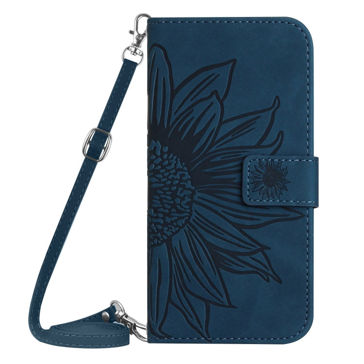 Sandsberg | Für Nokia X30 HT04 Haut Gefühl Sonnenblume Prägung Flip Leder Handyhülle mit Halsband (Tintenblau)