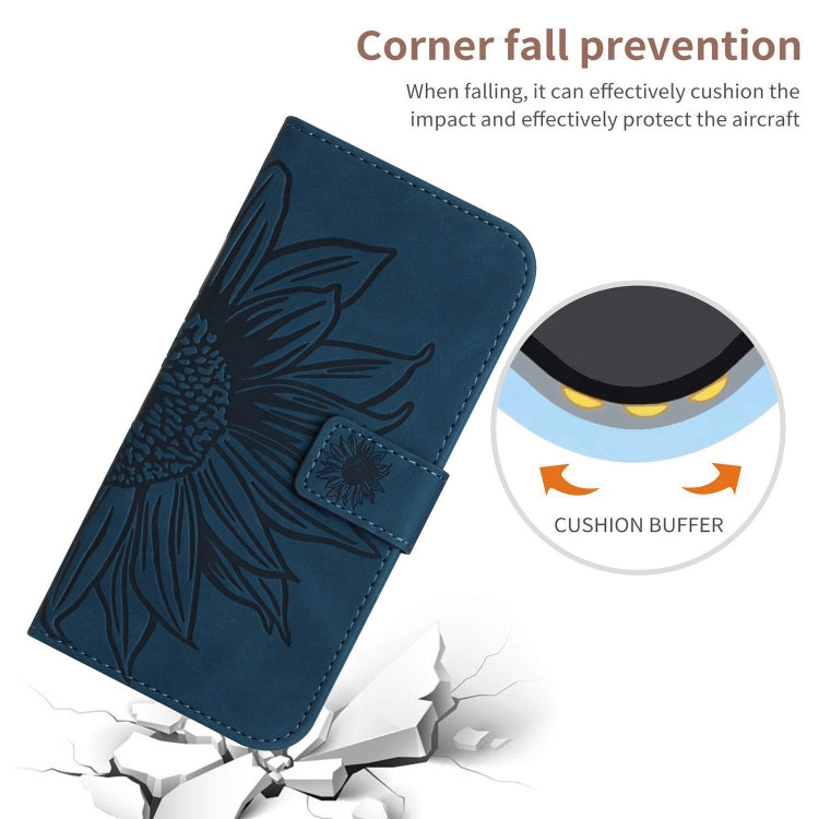 Sandsberg | Für Nokia X30 HT04 Haut Gefühl Sonnenblume Prägung Flip Leder Handyhülle mit Halsband (Tintenblau)