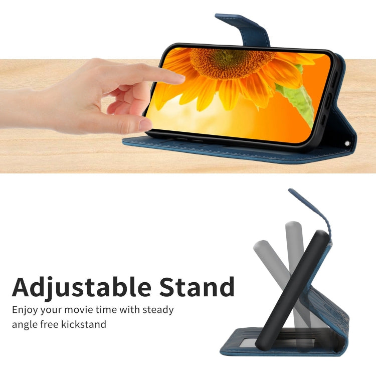 Sandsberg | Für Nokia X30 HT04 Haut Gefühl Sonnenblume Prägung Flip Leder Handyhülle mit Halsband (Tintenblau)