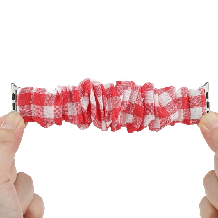 Sandsberg | Für Apple Watch Series 7 45mm / 6 & SE & 5 & 4 44mm / 3 & 2 & 1 42mm Plaid-Muster-Tuch + Edelstahl-Haar-Ring-Uhrenarmband (Rot)