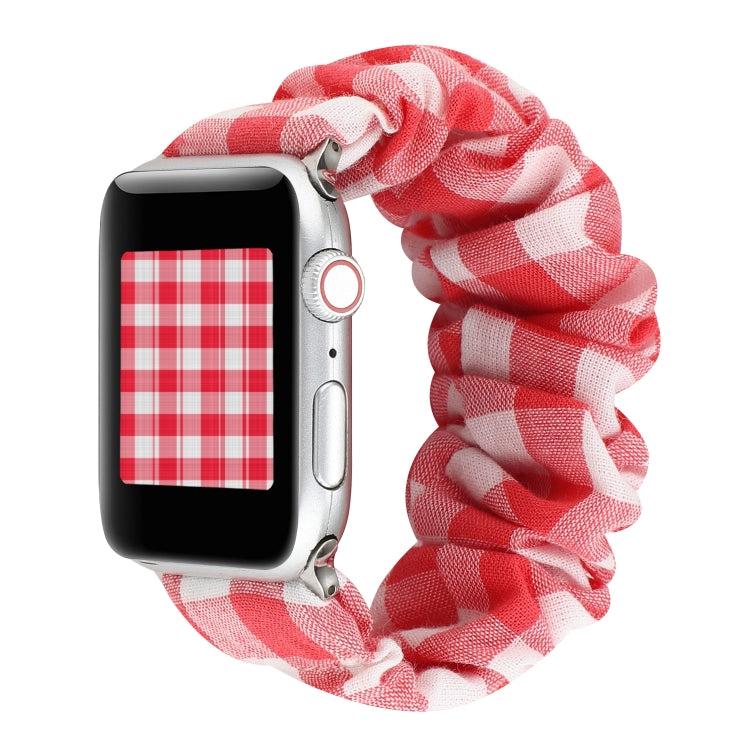 Sandsberg | Für Apple Watch Series 7 45mm / 6 & SE & 5 & 4 44mm / 3 & 2 & 1 42mm Plaid-Muster-Tuch + Edelstahl-Haar-Ring-Uhrenarmband (Rot)