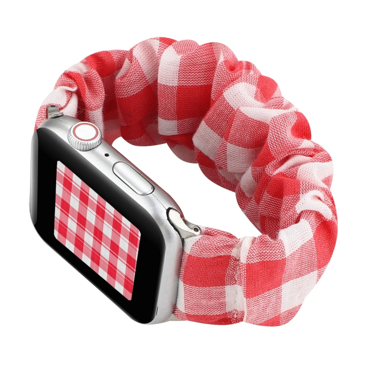 Sandsberg | Für Apple Watch Series 7 45mm / 6 & SE & 5 & 4 44mm / 3 & 2 & 1 42mm Plaid-Muster-Tuch + Edelstahl-Haar-Ring-Uhrenarmband (Rot)