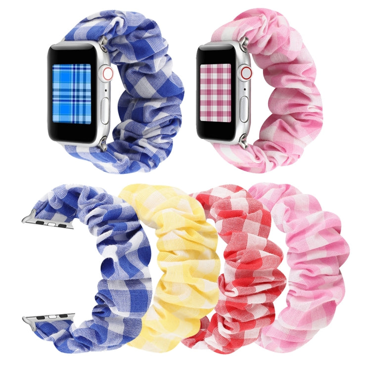 Sandsberg | Für Apple Watch Series 7 45mm / 6 & SE & 5 & 4 44mm / 3 & 2 & 1 42mm Plaid-Muster-Tuch + Edelstahl-Haar-Ring-Uhrenarmband (Rot)
