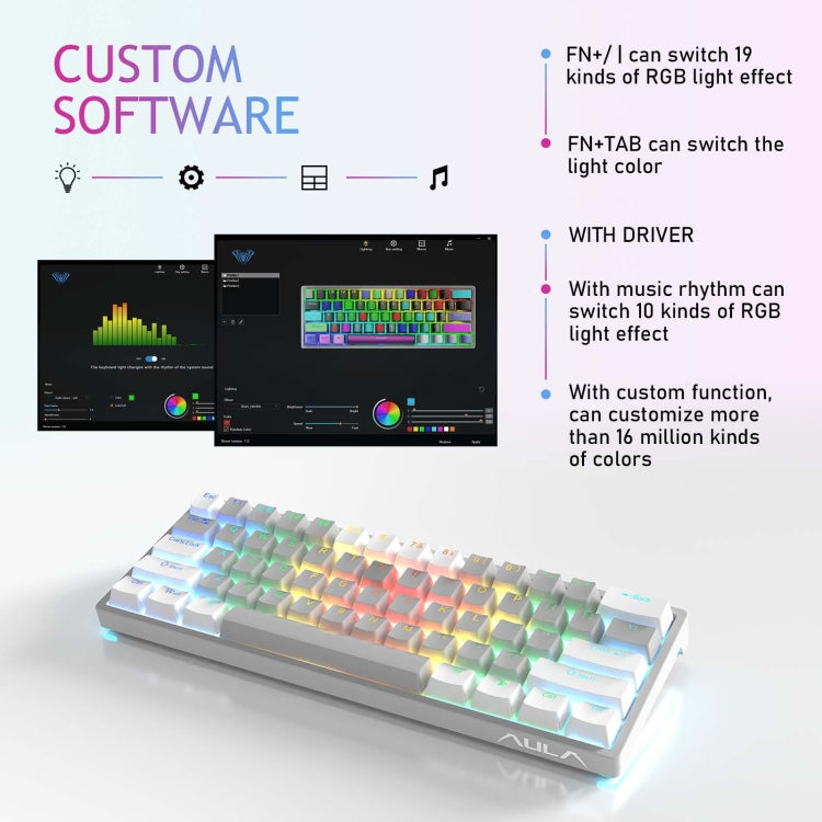 Sandsberg | AULA F3261 Type-C Verdrahtete Hot Swappable 61 Tasten RGB Mechanische Tastatur (Schwarz Grau Tee Schaft)