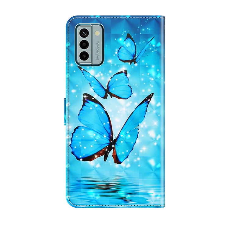Sandsberg | Für Nokia G22 3D Malerei Muster Flip Leder Handyhülle (Drei Schmetterlinge)