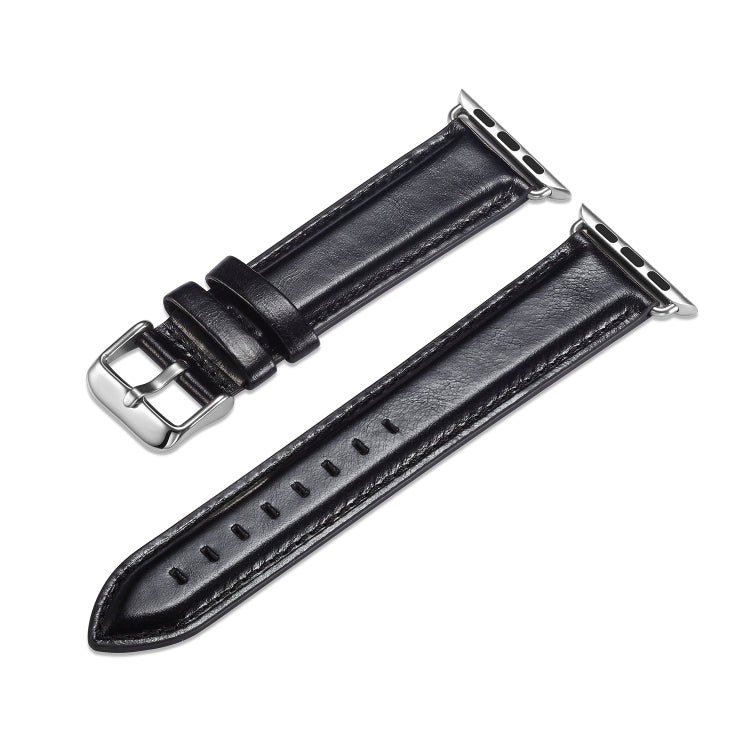Sandsberg | Für Apple Watch Series 7 45mm / 6 & SE & 5 & 4 44mm / 3 & 2 & 1 42mm Crazy Horse Textur Top-Grain Leder Uhrband (Schwarz)
