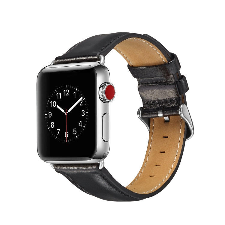 Sandsberg | Für Apple Watch Series 7 45mm / 6 & SE & 5 & 4 44mm / 3 & 2 & 1 42mm Crazy Horse Textur Top-Grain Leder Uhrband (Schwarz)