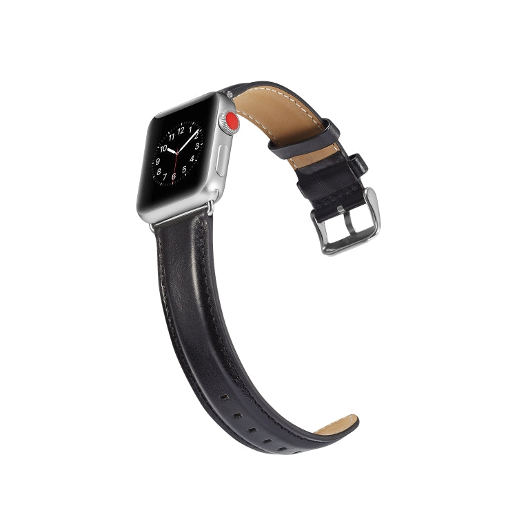 Sandsberg | Für Apple Watch Series 7 45mm / 6 & SE & 5 & 4 44mm / 3 & 2 & 1 42mm Crazy Horse Textur Top-Grain Leder Uhrband (Schwarz)