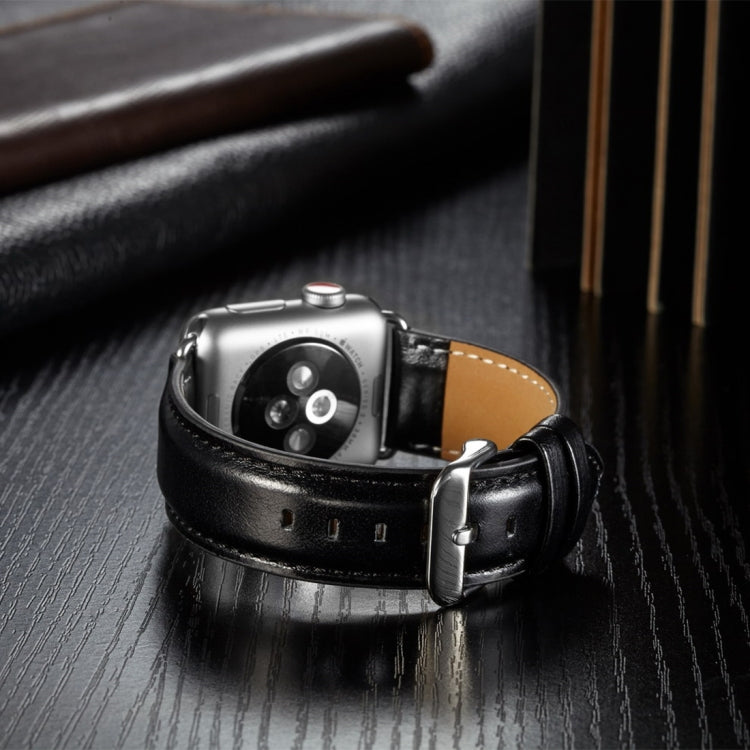 Sandsberg | Für Apple Watch Series 7 45mm / 6 & SE & 5 & 4 44mm / 3 & 2 & 1 42mm Crazy Horse Textur Top-Grain Leder Uhrband (Schwarz)
