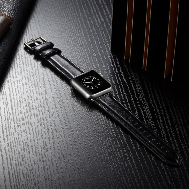 Sandsberg | Für Apple Watch Series 7 45mm / 6 & SE & 5 & 4 44mm / 3 & 2 & 1 42mm Crazy Horse Textur Top-Grain Leder Uhrband (Schwarz)