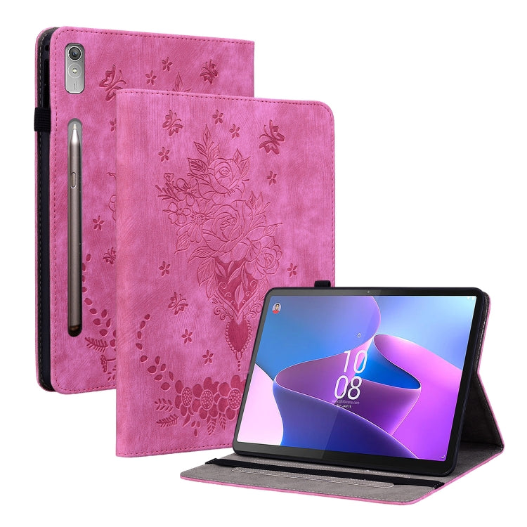 Sandsberg | Für Lenovo Tab P11 Pro Gen 2 11,2 Schmetterlingsrose Prägung Leder Tablet-Hülle (Rosa Rot)