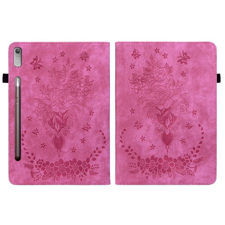 Sandsberg | Für Lenovo Tab P11 Pro Gen 2 11,2 Schmetterlingsrose Prägung Leder Tablet-Hülle (Rosa Rot)