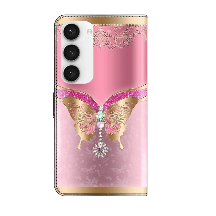 Sandsberg | Für Samsung Galaxy S23 Crystal 3D Stoßfeste Schutzleder Handyhülle (Rosa Boden Schmetterling)