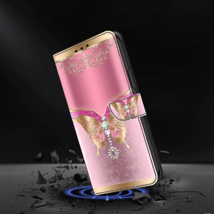 Sandsberg | Für Samsung Galaxy S23 Crystal 3D Stoßfeste Schutzleder Handyhülle (Rosa Boden Schmetterling)