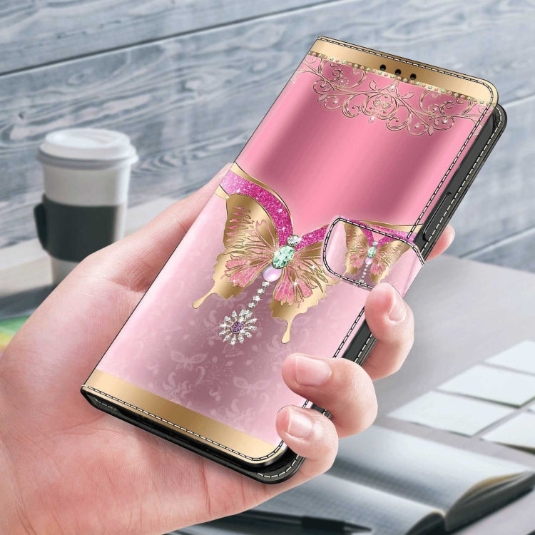 Sandsberg | Für Samsung Galaxy S23 Crystal 3D Stoßfeste Schutzleder Handyhülle (Rosa Boden Schmetterling)
