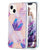 Für iPhone 15 Plus Elektroplating Splicing Marmor Blume Muster Dual-Seite IMD TPU Schockschutz Handyhülle (Helllila)