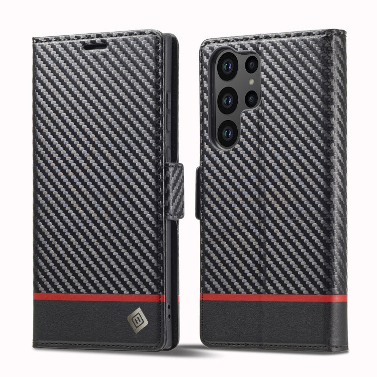Für Samsung Galaxy S24 Ultra 5G LC.IMEEKE Carbon Fiber Leather Phone Case (Horizontal Schwarz)