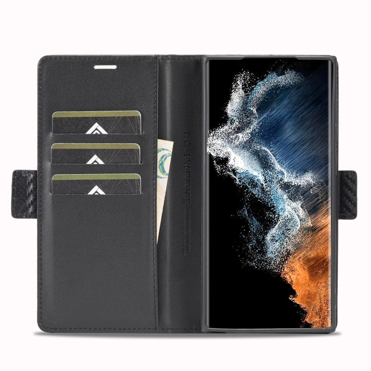 Für Samsung Galaxy S24 Ultra 5G LC.IMEEKE Carbon Fiber Leather Phone Case (Horizontal Schwarz)