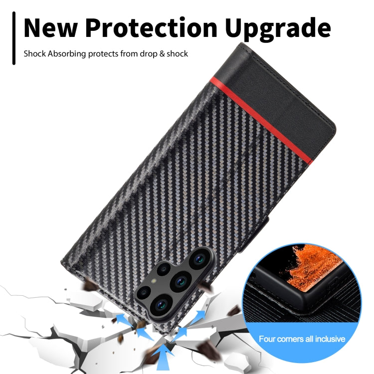 Für Samsung Galaxy S24 Ultra 5G LC.IMEEKE Carbon Fiber Leather Phone Case (Horizontal Schwarz)