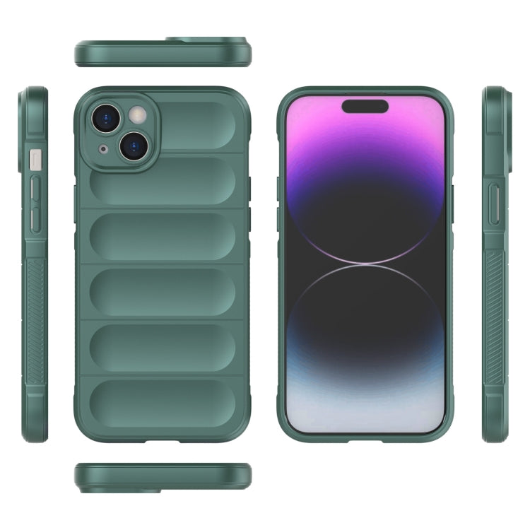 Für iPhone 15 Plus Magic Shield TPU + Flanell-Handyhülle (Dunkelgrün)