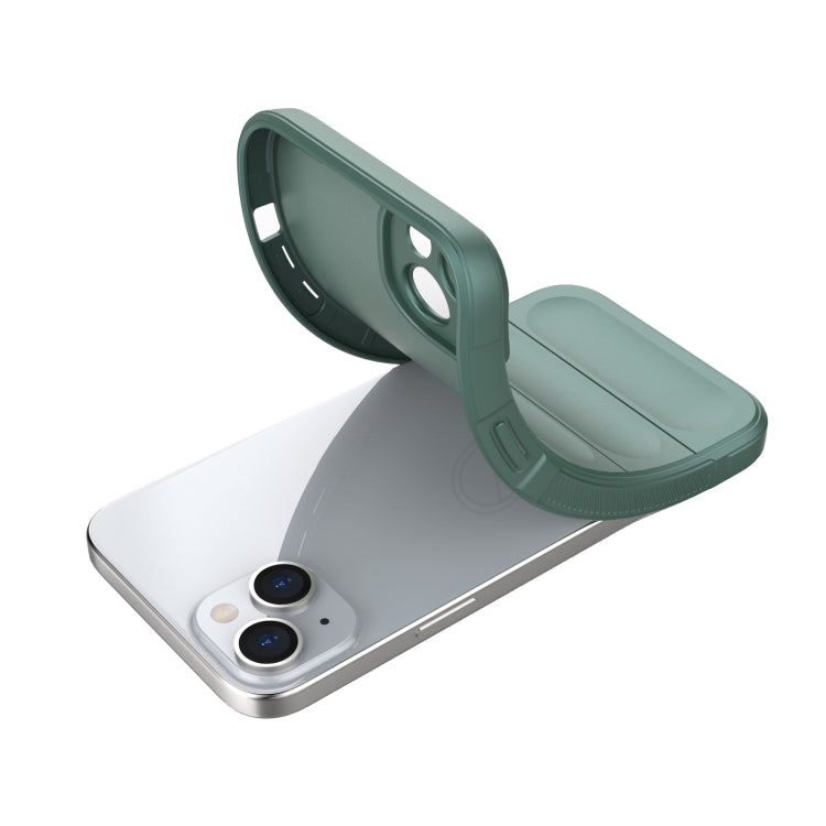 Für iPhone 15 Plus Magic Shield TPU + Flanell-Handyhülle (Dunkelgrün)