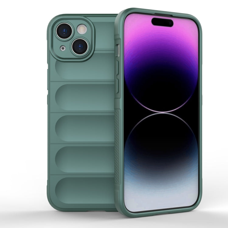Für iPhone 15 Plus Magic Shield TPU + Flanell-Handyhülle (Dunkelgrün)