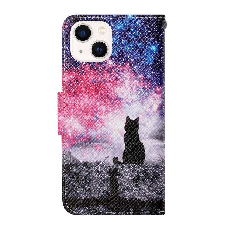 Für iPhone 15 Plus 3D farbige Zeichnung Flip Leder Handyhülle (Stern Katze)